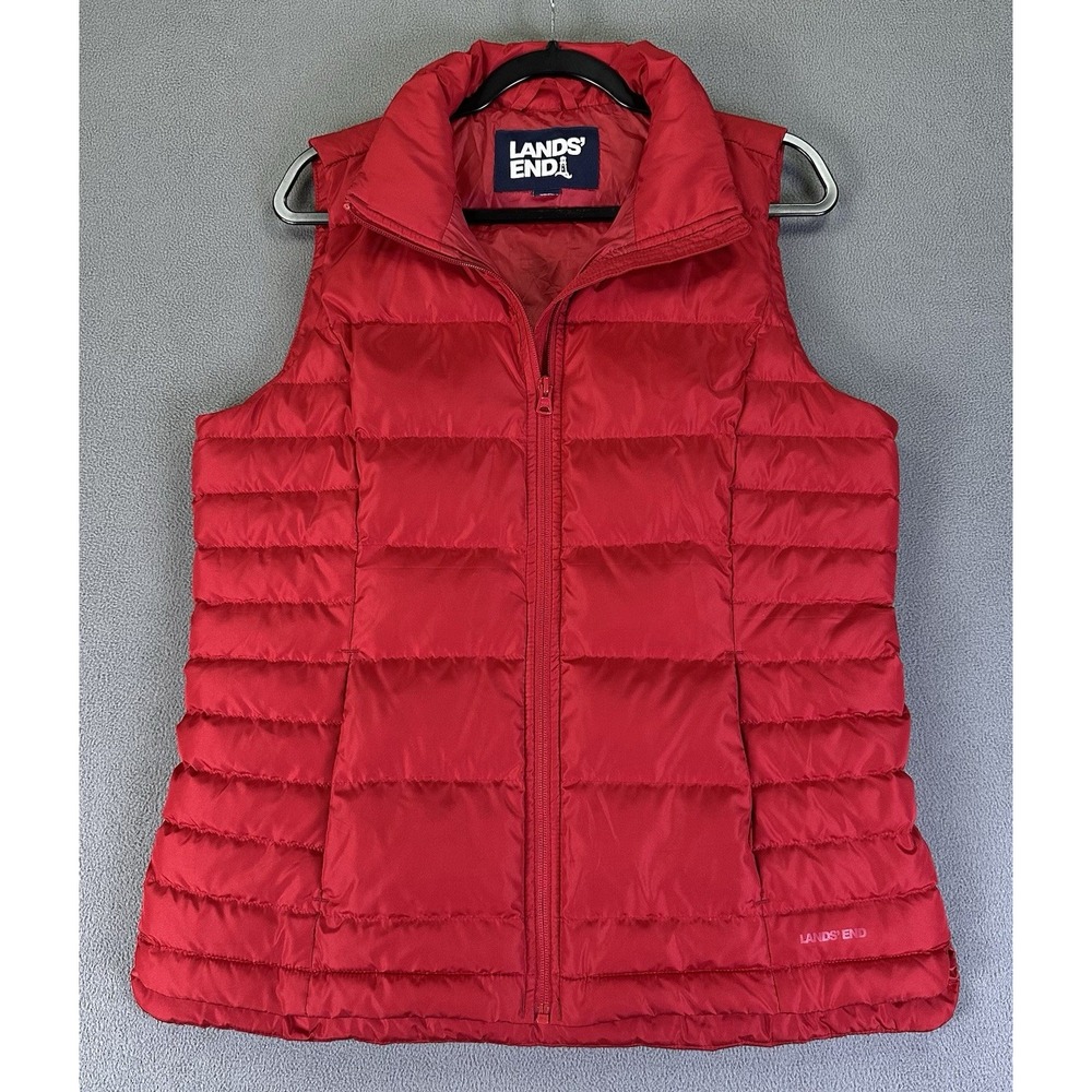 Lands‎ End Puffer Vest Adult Medium Red Down Feather Fill Outdoor Nature Hiking